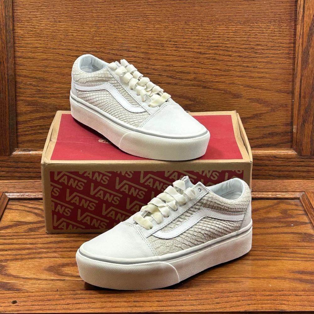 Vans Old Skool Platform Leather Snake White Shoes